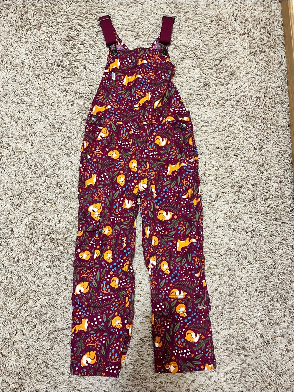 Kids' Heirloom Gardening Bib Overalls Fox Foliage flowers - Picture 2 of 10